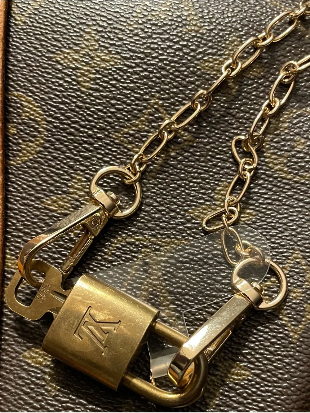 Louis Vuitton Gold-tone Padlock and Key Charm Necklace